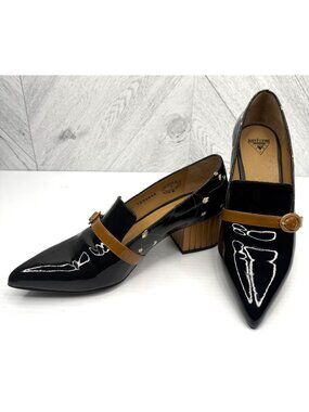 John Fluevog Gigi Effortless Womens 7 Black Floral Patent Mary Jane Pumps Y2K